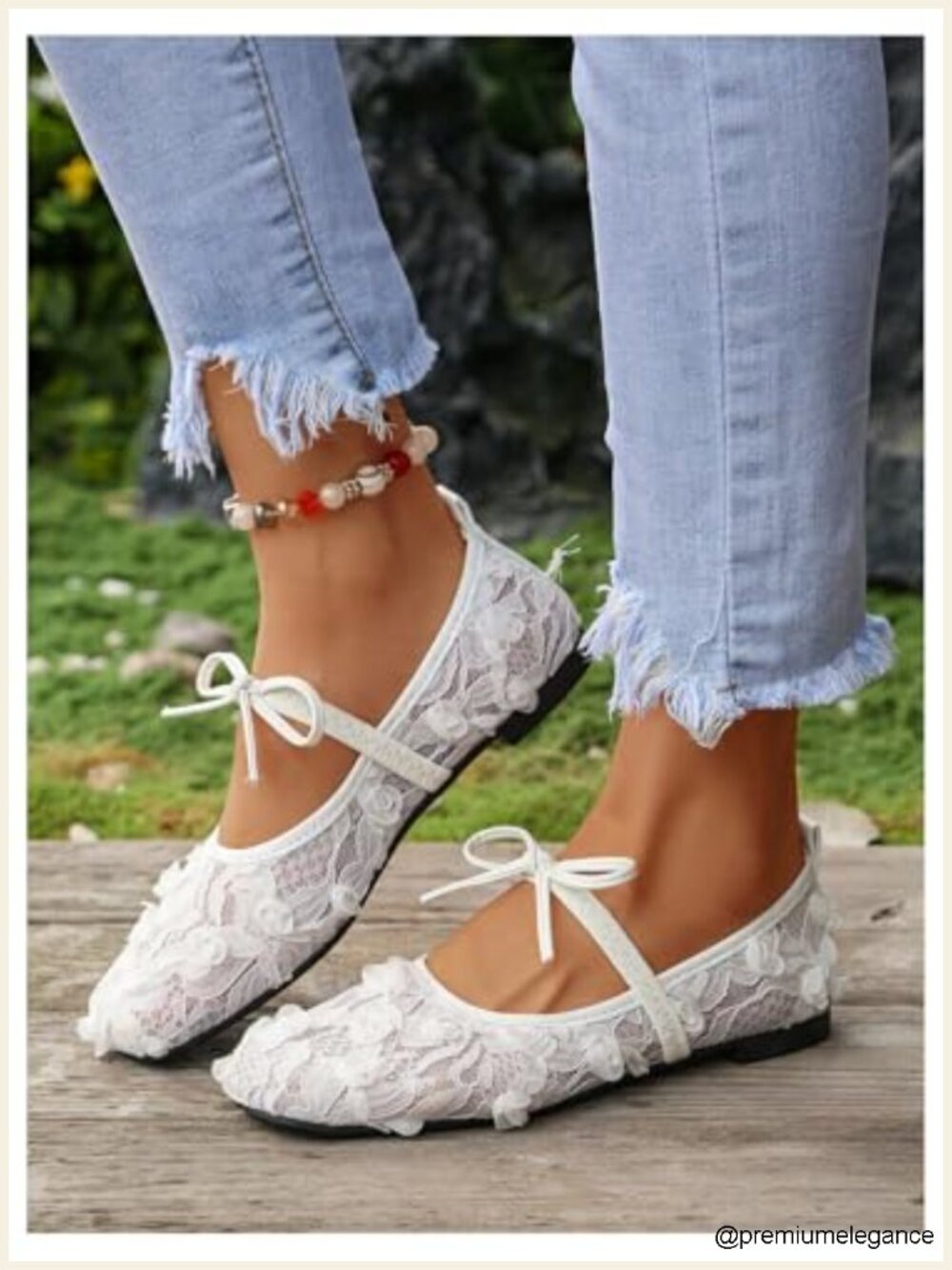 Women's Lace Mesh Ballet Flat Square Toe Slip on Bow Dress Shoes - Picture 3 of 4